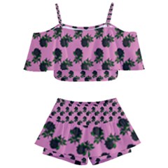 Black Rose Light Pink Kids  Off Shoulder Skirt Bikini