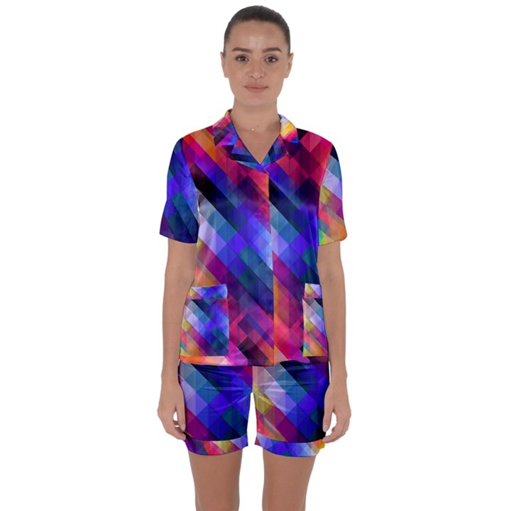 Abstract Background Colorful Pattern Satin Short Sleeve Pyjamas Set