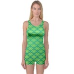 Pattern Texture Geometric Green One Piece Boyleg Swimsuit