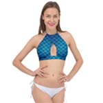 Pattern Texture Geometric Blue Cross Front Halter Bikini Top