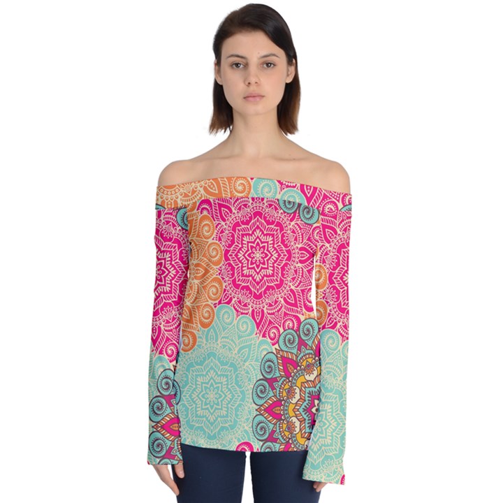 Art Abstract Pattern Off Shoulder Long Sleeve Top
