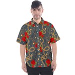 GOLDEN CHAIN PATTERN WITH ROSES Men s Short Sleeve Shirt