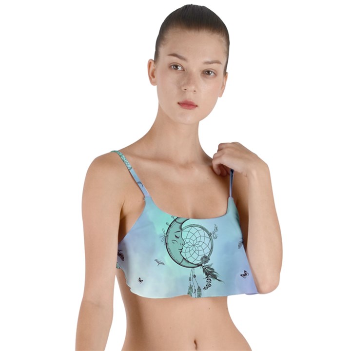 Dreamcatcher With Moon And Feathers Layered Top Bikini Top 