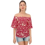 Christmas Pattern Background Off Shoulder Short Sleeve Top