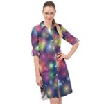 Abstract Background Graphic Space Long Sleeve Mini Shirt Dress