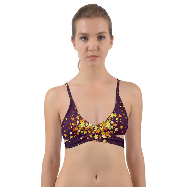 Colorful Confetti Stars Paper Particles Scattering Randomly Dark Background With Explosion Golden St Wrap Around Bikini Top