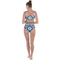 Teal and Plum Geometric Pattern Bandaged Up Bikini Set  View2