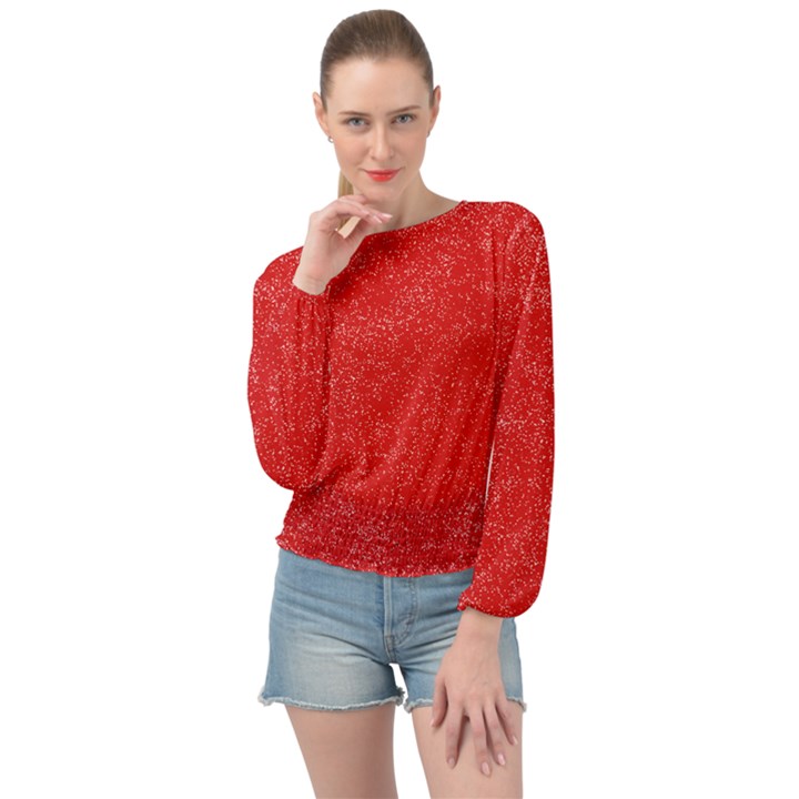 Modern Red And White Confetti Pattern Banded Bottom Chiffon Top
