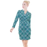 Tartan Scotland Seamless Plaid Pattern Vintage Check Color Square Geometric Texture Button Long Sleeve Dress