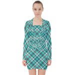 Tartan Scotland Seamless Plaid Pattern Vintage Check Color Square Geometric Texture V-neck Bodycon Long Sleeve Dress