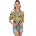 Motif Circle Vintage Circular Pattern Tie Front Shirt 