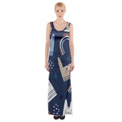 Colorful Cute Cats Seamless Pattern Thigh Split Maxi Dress