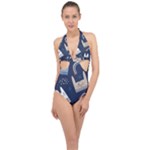 Colorful Cute Cats Seamless Pattern Halter Front Plunge Swimsuit
