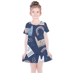 Colorful Cute Cats Seamless Pattern Kids  Simple Cotton Dress