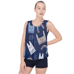 Colorful Cute Cats Seamless Pattern Bubble Hem Chiffon Tank Top