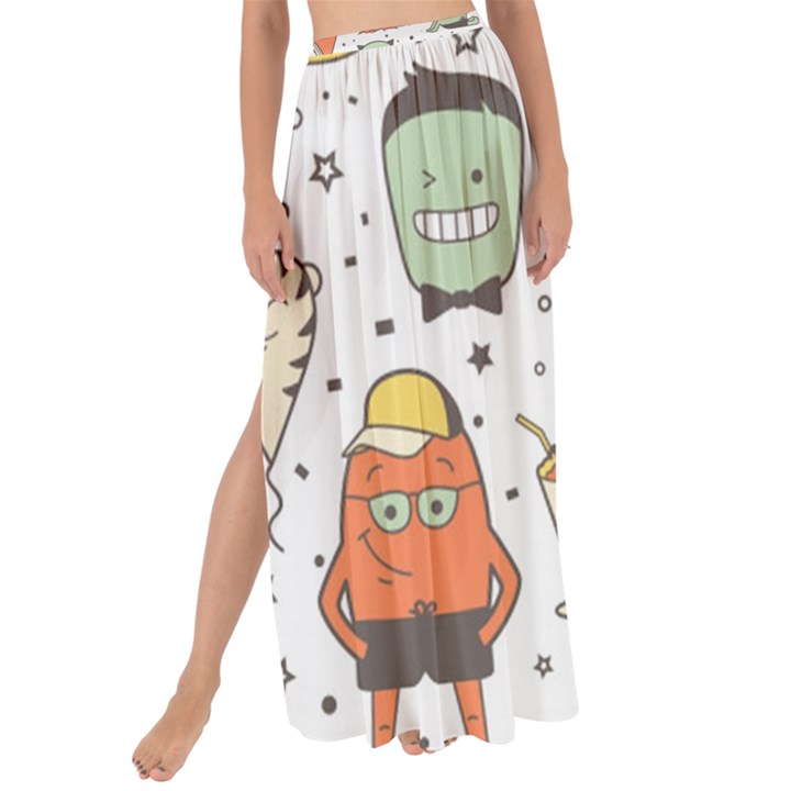 Funny Seamless Pattern With Cartoon Monsters Personage Colorful Hand Drawn Characters Unusual Creatu Maxi Chiffon Tie-Up Sarong