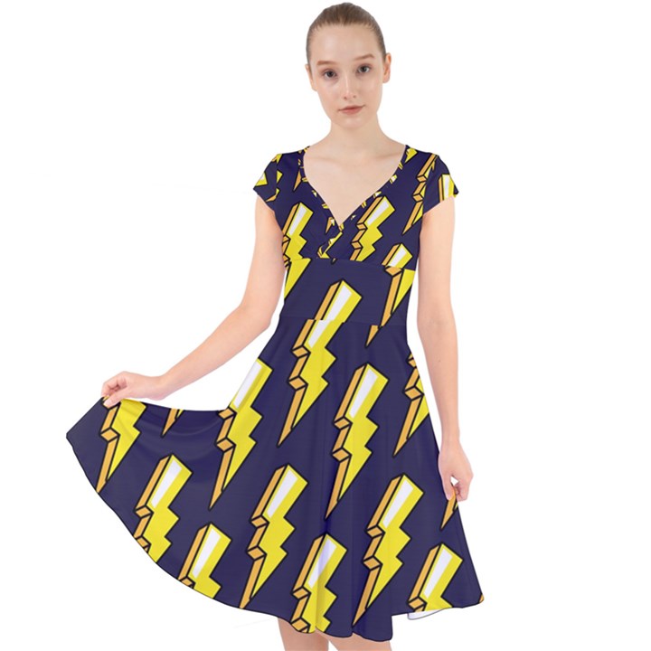 Pop Art Pattern Cap Sleeve Front Wrap Midi Dress