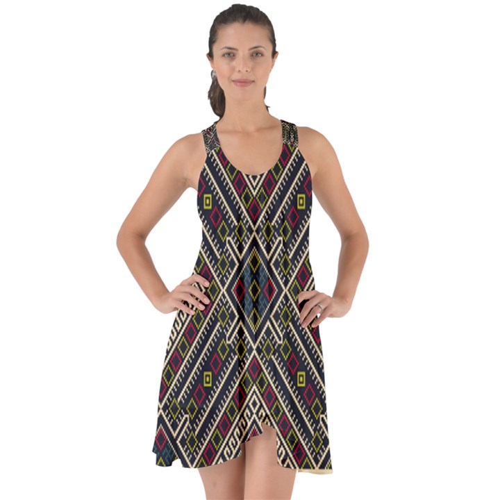 Zentangle Style Geometric Ornament Pattern Show Some Back Chiffon Dress