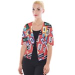 Vintage Retro Cassette Tape Pattern Design Template Cropped Button Cardigan