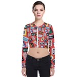 Vintage Retro Cassette Tape Pattern Design Template Long Sleeve Zip Up Bomber Jacket