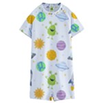 Seamless Pattern Cartoon Space Planets Isolated White Background Kids  Boyleg Half Suit Swimwear
