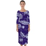 Space Sketch Seamless Pattern Quarter Sleeve Midi Bodycon Dress