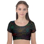Mathematical Colorful Formulas Drawn By Hand Black Chalkboard Velvet Short Sleeve Crop Top 
