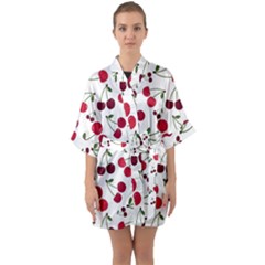 Cute Cherry Pattern Half Sleeve Satin Kimono 