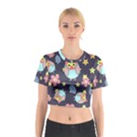 Owl stars pattern background Cotton Crop Top