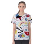Seamless pattern vector sailing equipments cartoon Women s Cotton Tee