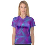 Leaf pattern with neon purple background V-Neck Sport Mesh Tee