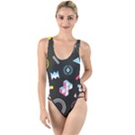 Memphis design seamless pattern High Leg Strappy Swimsuit