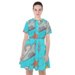 Colored sketched sea elements pattern background sea life animals illustration Sailor Dress