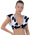 Cow Pattern Plunge Frill Sleeve Bikini Top
