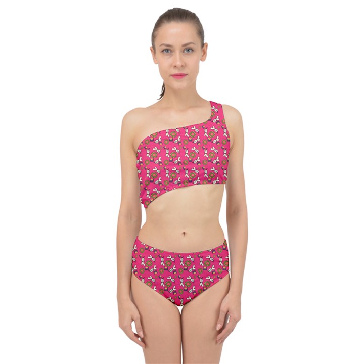 Clown Ghost Pattern Pink Spliced Up Two Piece Swimsuit