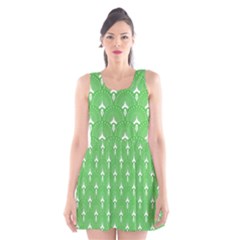 Green And White Art-deco Pattern Scoop Neck Skater Dress