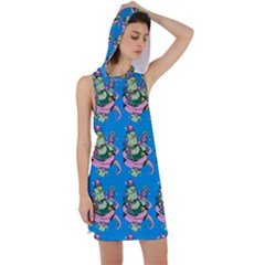 Monster And Cute Monsters Fight With Snake And Cyclops Racer Back Hoodie Dress