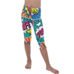 Comic Colorful Seamless Pattern Kids  Lightweight Velour Capri Leggings 