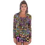Graffiti Word Seamless Pattern Long Sleeve Hooded T-shirt