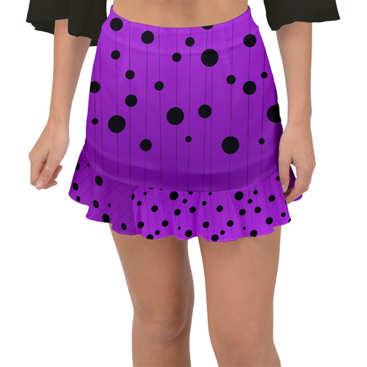 Two tone purple with black strings and ovals, dots. Geometric pattern Fishtail Mini Chiffon Skirt