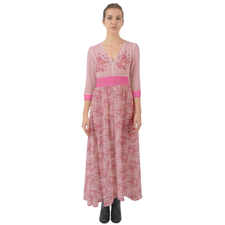 Cat With Violin Button Up Boho Maxi Dress