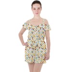 Tekstura-seamless-retro-pattern Ruffle Cut Out Chiffon Playsuit