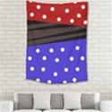 Mixed polka dots and lines pattern, blue, red, brown Medium Tapestry View2