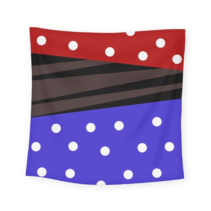 Mixed polka dots and lines pattern, blue, red, brown Square Tapestry (Small)