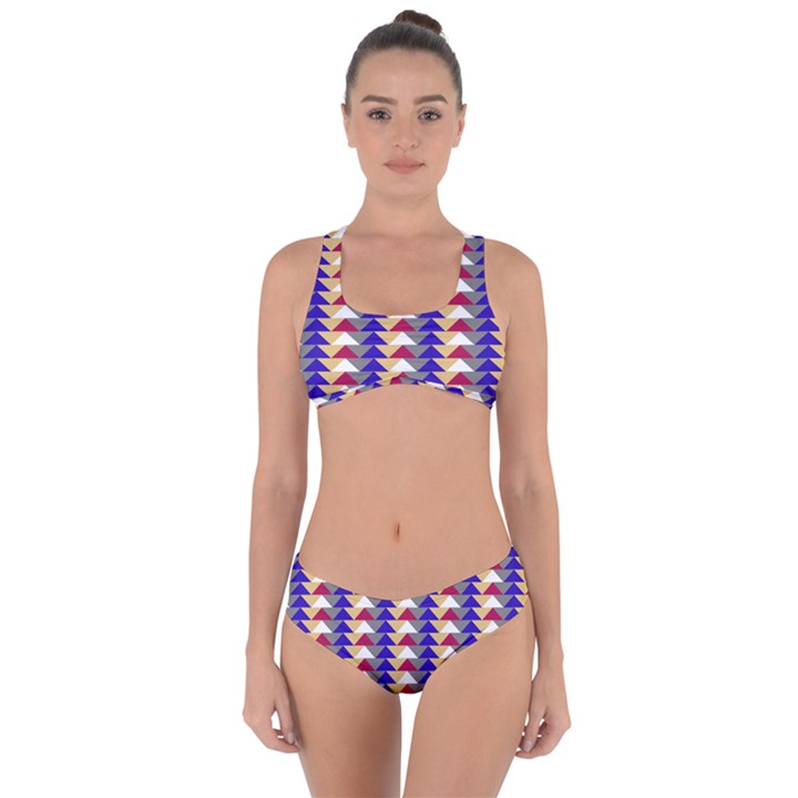 Colorful triangles pattern, retro style theme, geometrical tiles, blocks Criss Cross Bikini Set