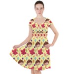 Cute Leaf Pattern Cap Sleeve Midi Dress
