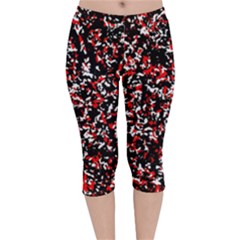 Patterntachesrougeblancnoir75 Velvet Capri Leggings 