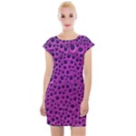 Purple Abstract Print Design Cap Sleeve Bodycon Dress