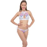 Minimal Pink Floral Marble A Cross Front Halter Bikini Set