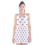 Funny Monster Feline Drawing Motif Pattern Scoop Neck Skater Dress